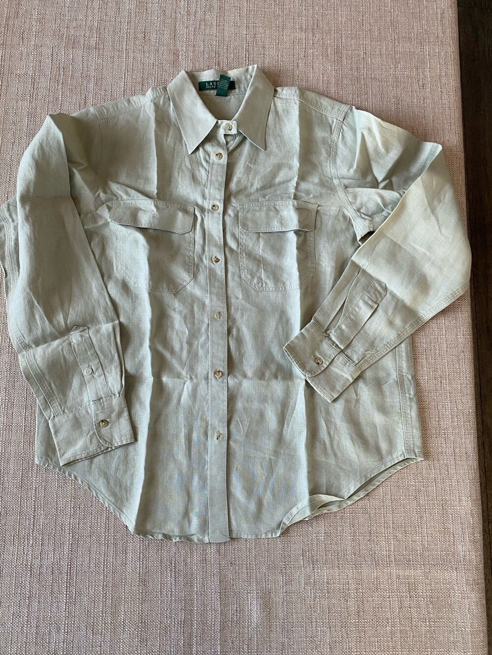 Lauren Ralph Lauren Linen Safari Shirt Light Olive Size M